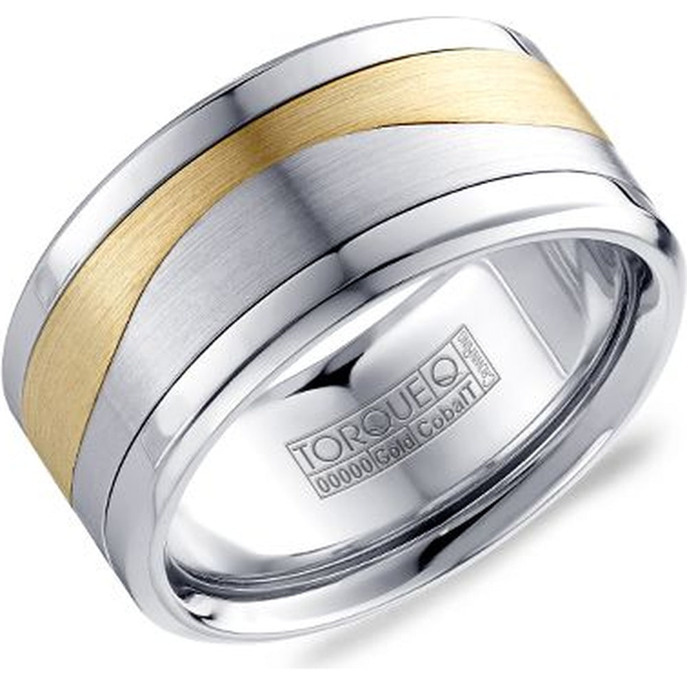 Torque Men's Wedding Band - 14K Yellow Gold and White Cobalt with Titanium Inlay and Sandpaper Center - 10.5mm Width from the Cobalt Collection