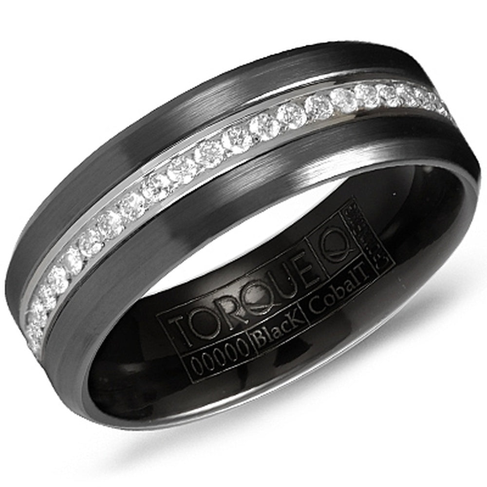 Torque Men's Wedding Band - Black Cobalt and Silver Inlay with Channel-Set Round Diamonds - 0.32 Carat Total Diamond Weight - 7.5mm Width from the Black Cobalt & Gold Collection