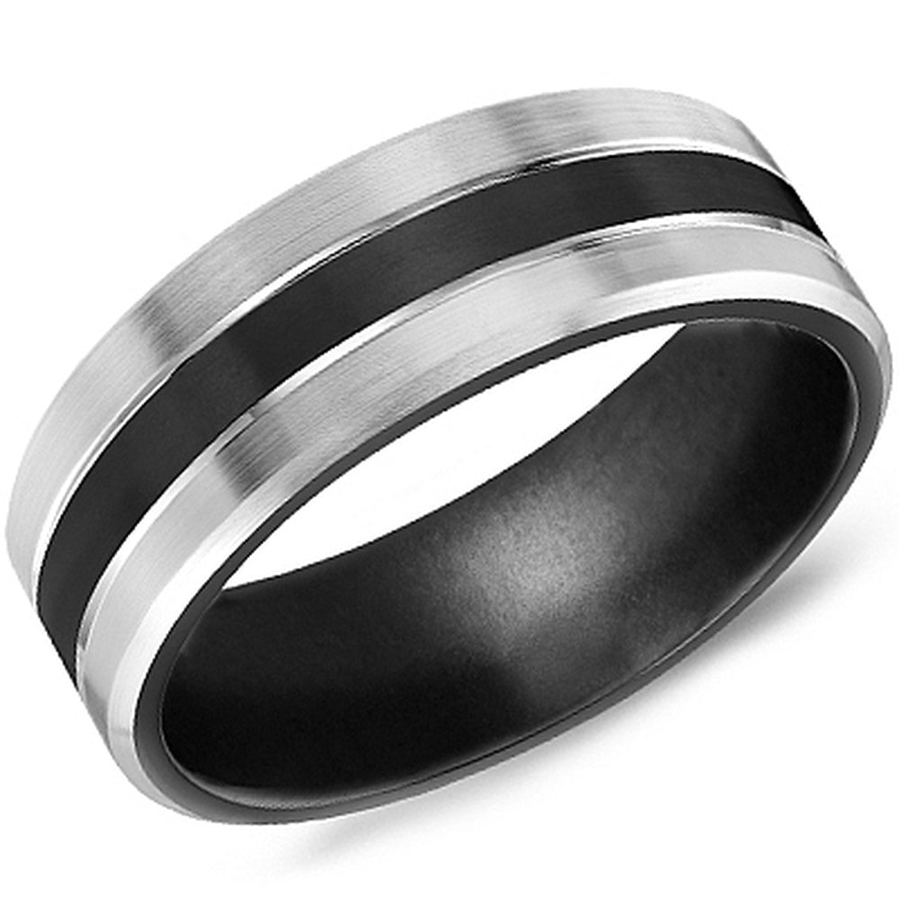 Torque Men's Wedding Band - Black Titanium with Sandblast Center and Brushed Beveled Sides - 8mm Width from the Black Titanium Collection