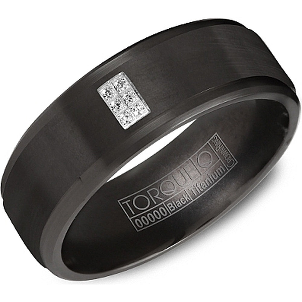 Torque Men's Wedding Band - Black Titanium with Sandblast Finish and Flush-Set Round Diamond Accent- 0.03 Carat Total Diamond Weight - 8mm Width from the Black Titanium Collection