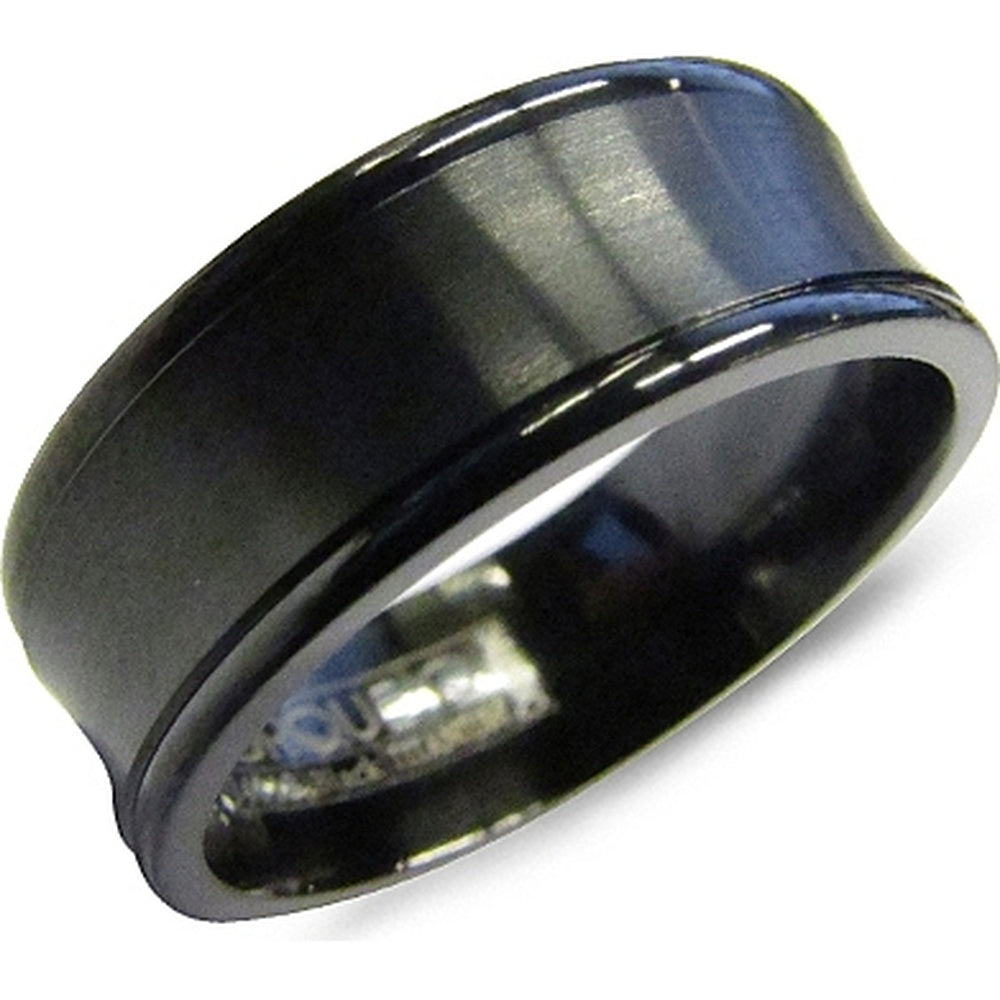 Torque Men's Wedding Band - Black Titanium with Sandpaper Center and High Polish Edges-, Sizes 3-16 Special Order - 8mm Width from the Black Titanium Collection