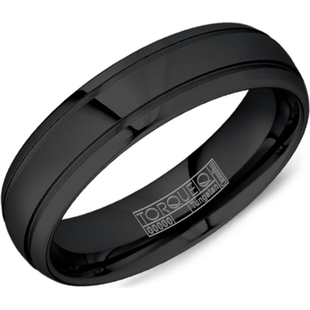 Torque Men's Wedding Band - Black Tungsten Carbide High Polish with Stepped Edge - 6mm Width from the Tungsten Carbide Collection