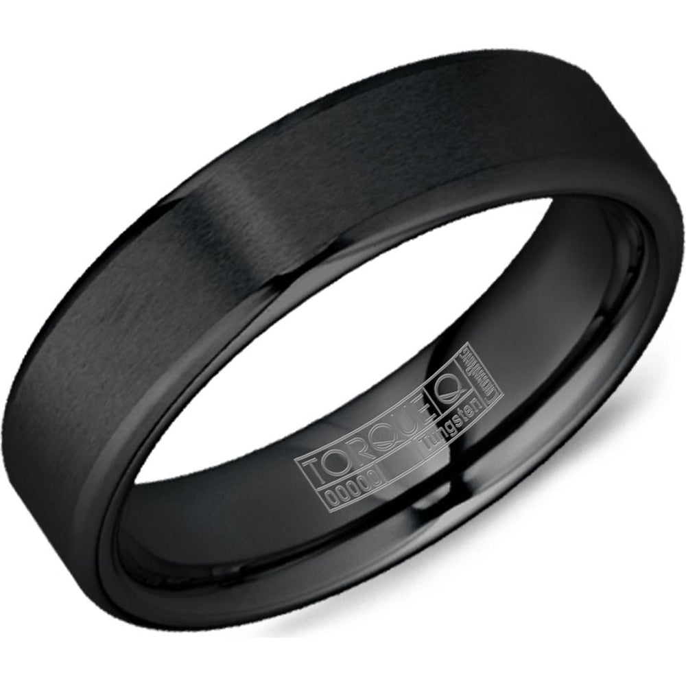 Torque Men's Wedding Band - Black Tungsten Carbide with Sandpaper Center and High Polish Edges - 6mm Width from the Tungsten Carbide Collection