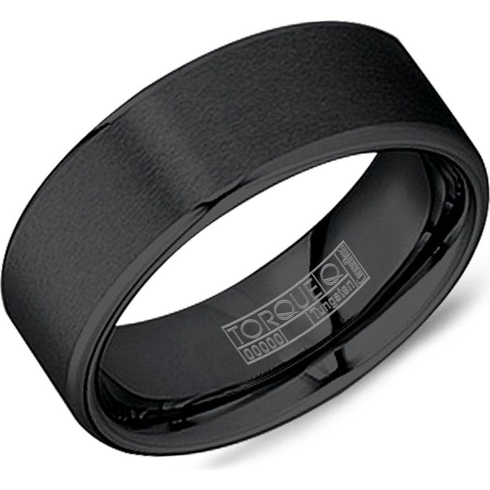 Torque Men's Wedding Band - Black Tungsten Carbide with Sandpaper Texture and High Polish Edges - 8mm Width from the Tungsten Carbide Collection