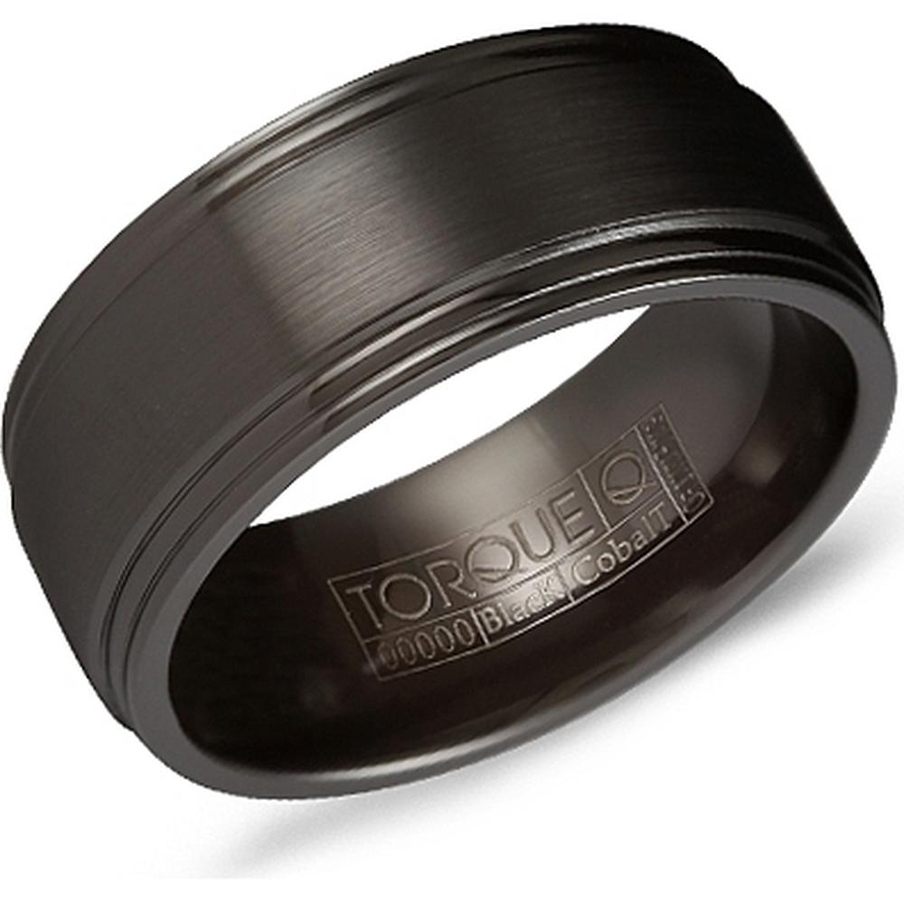 Torque Men's Wedding Band - Brushed Black Band with Polished Step-Down Edges in Black Cobalt - 9mm Width from the Black Cobalt Collection
