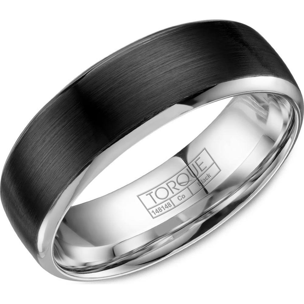 Torque Men's Wedding Band - Brushed Black Center with Polished Silver Edges and Interior in Black Cobalt - 7mm Width from the Black Cobalt Collection
