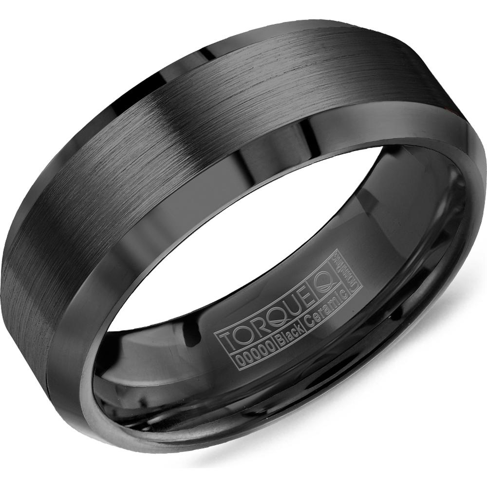 Torque Men's Wedding Band - Brushed Black Ceramic with Polished Beveled Edges in Black Ceramic - 8mm Width from the Black Ceramic Collection