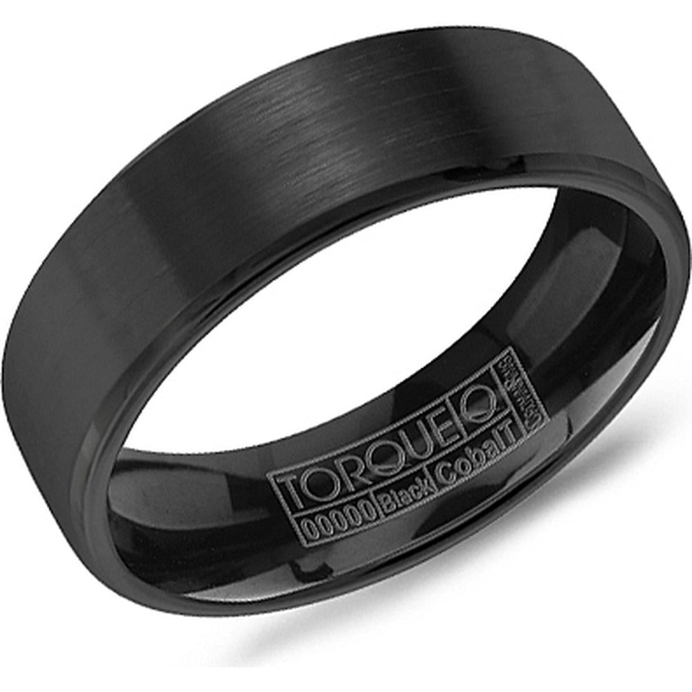 Torque Men's Wedding Band - Brushed Black Finish with Polished Beveled Edges in Black Cobalt - 7mm Width from the Black Cobalt Collection