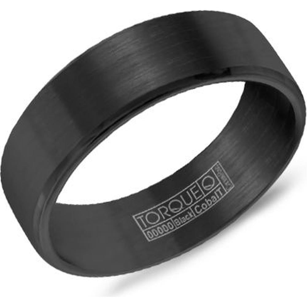 Torque Men's Wedding Band - Brushed Black Flat Band with Rounded Edges in Black Cobalt - 7mm Width from the Black Cobalt Collection