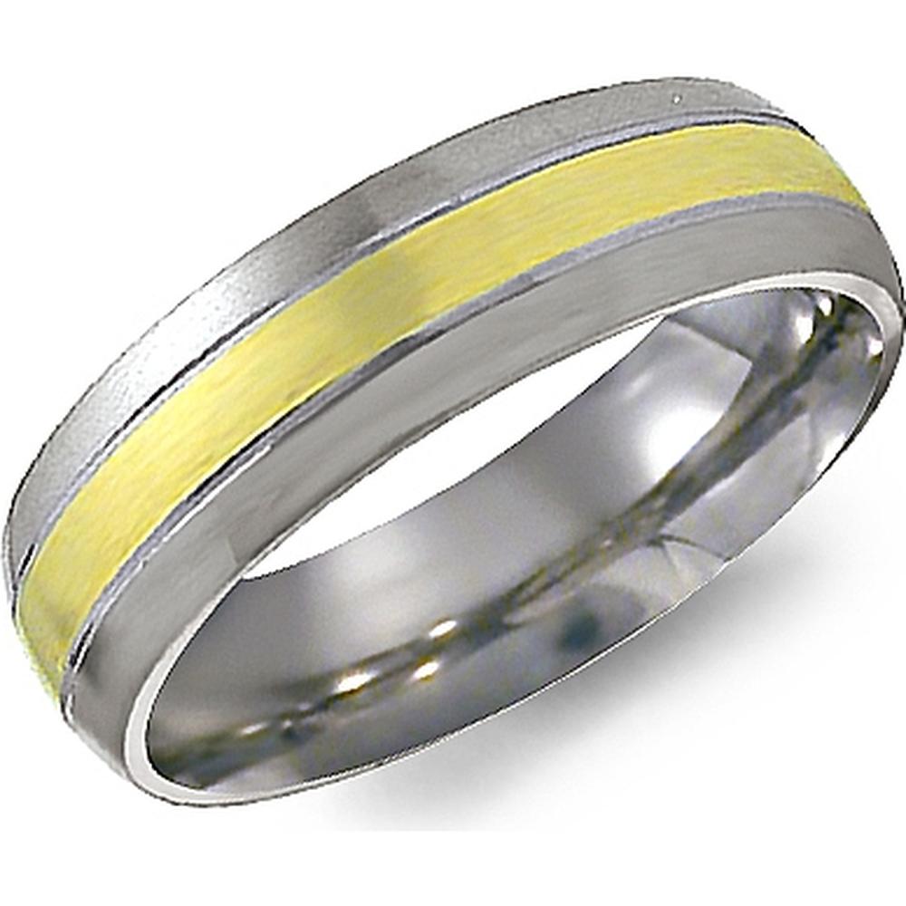Torque Men's Wedding Band - Brushed Center, Polished Edges, Sleek Dual-Tone Design in Titanium/18K Titanium and Yellow Gold - 6mm Width from the Titanium Collection