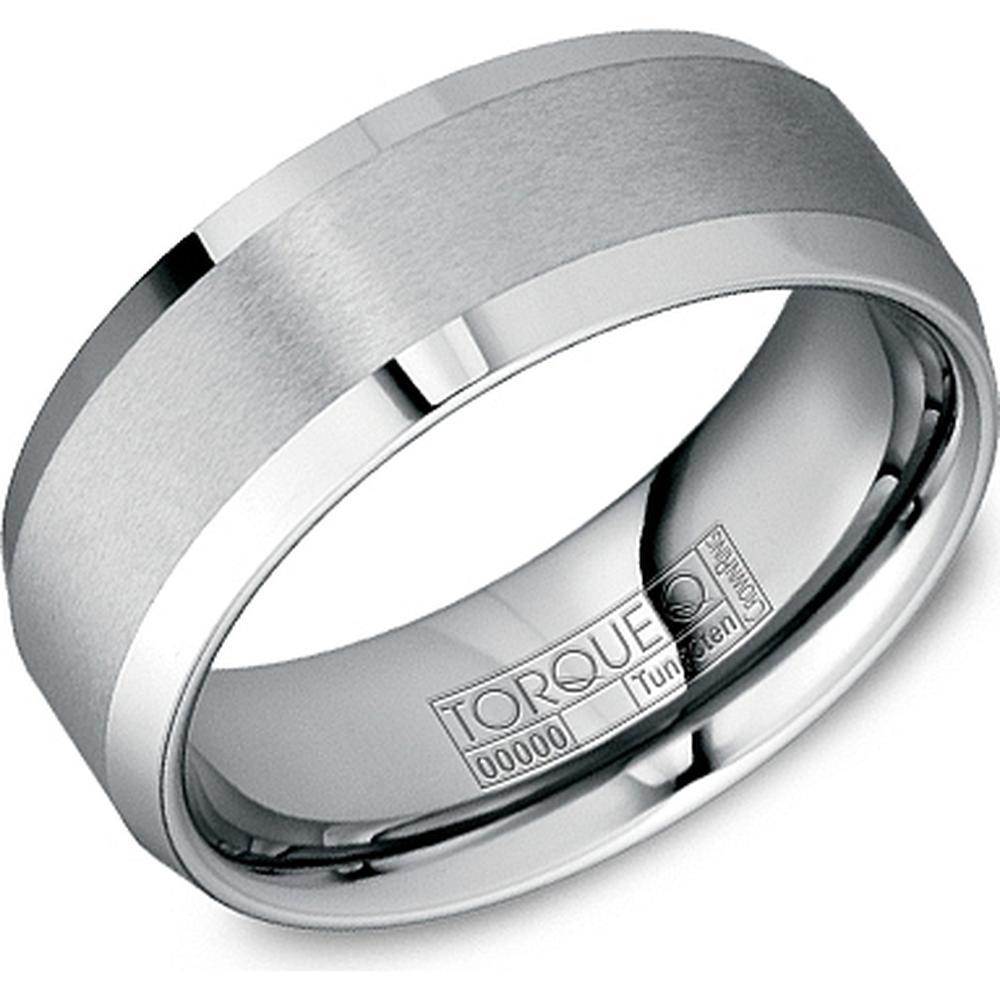 Torque Men's Wedding Band - Brushed Center with Polished Beveled Edges in Tungsten Carbide - 8mm Width from the Tungsten Carbide Collection