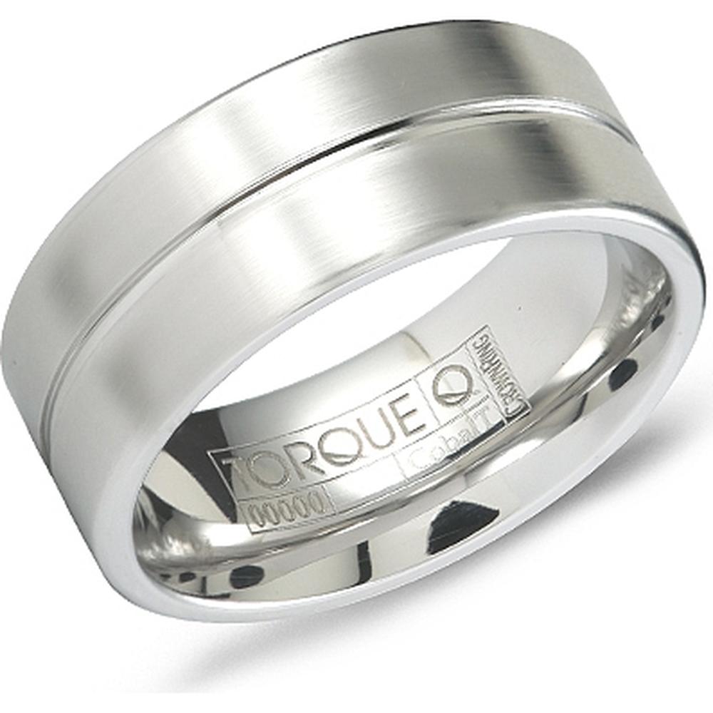 Torque Men's Wedding Band - Brushed Center with Single Polished Groove in Cobalt - 9mm Width from the Cobalt Collection