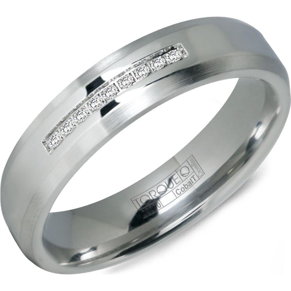 Torque Men's Wedding Band - Brushed Finish with Diamond Channel and Polished Edges in Cobalt with Diamonds, High polish inlay & sandpaper edges. - 5mm Width from the Cobalt Collection