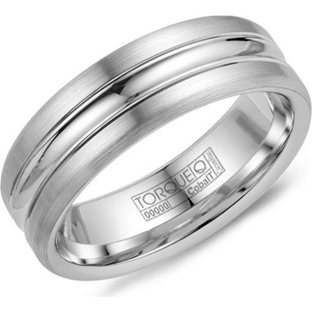 Torque Men's Wedding Band - Brushed Finish with Polished Center Groove and Rounded Edges in Cobalt - 7mm Width from the Cobalt Collection