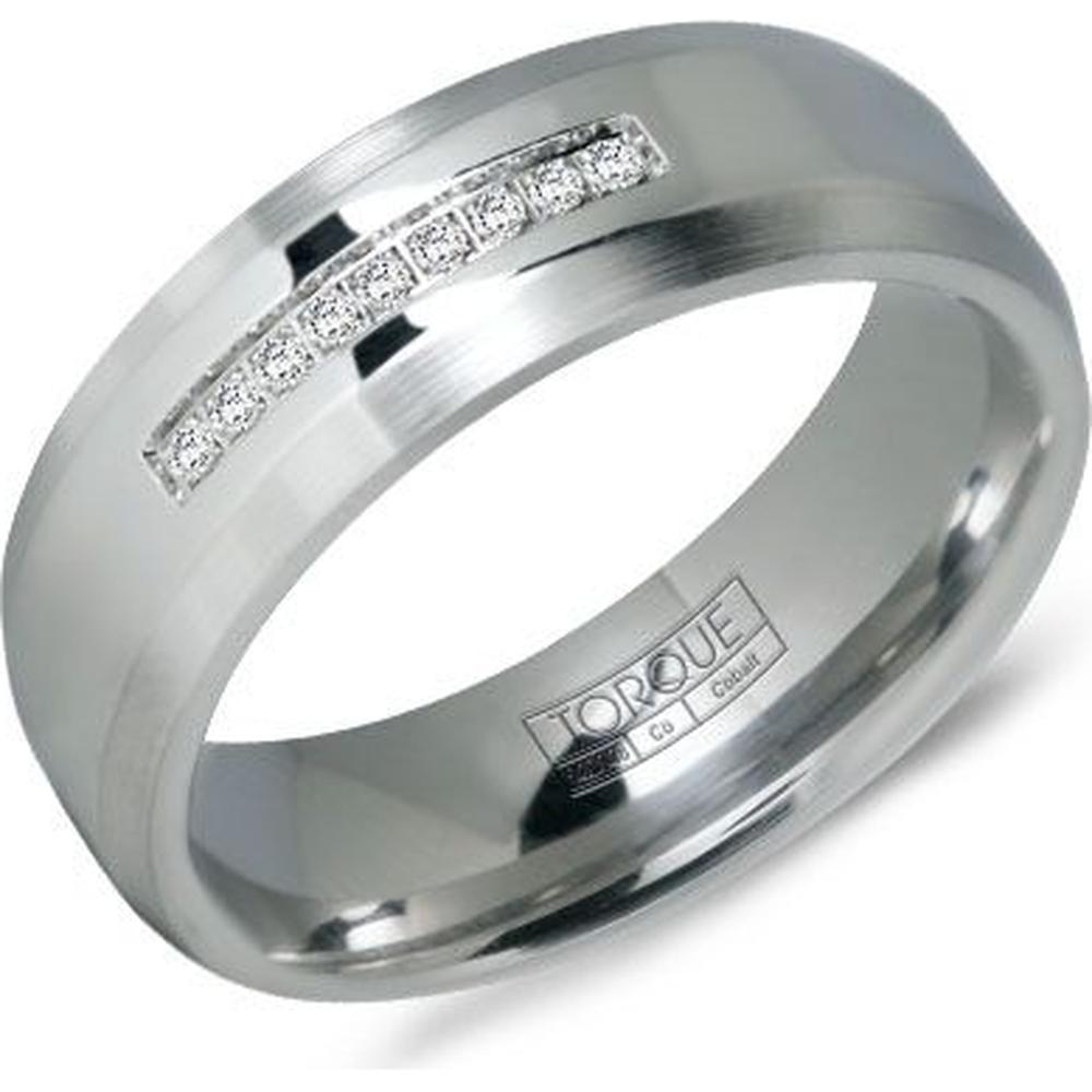 Torque Men's Wedding Band - Brushed Finish with Polished Edges and Diamond Channel in Cobalt with Diamonds, High polish inlay & sandpaper edges. - 7mm Width from the Cobalt Collection