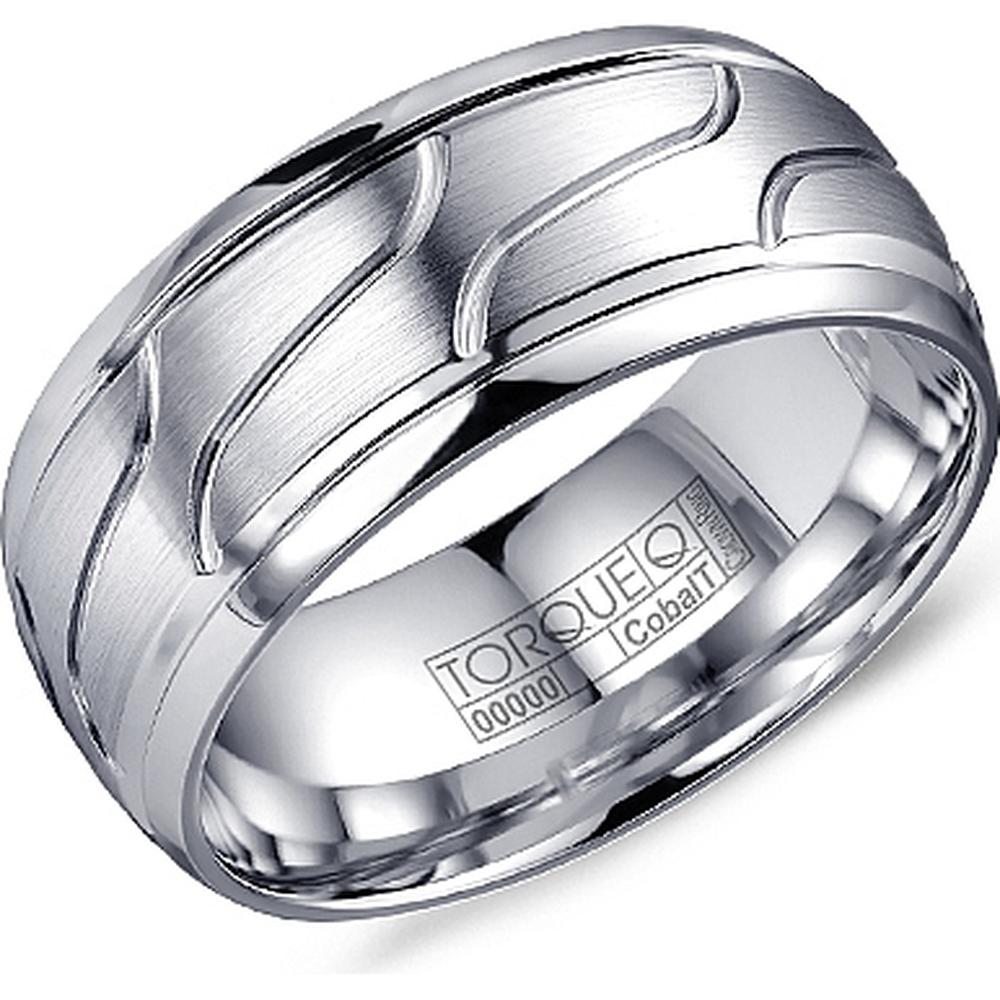 Torque Men's Wedding Band - Brushed Finish with Polished Grooved Wave Design and Polished Edges in Cobalt - 9mm Width from the Cobalt Collection