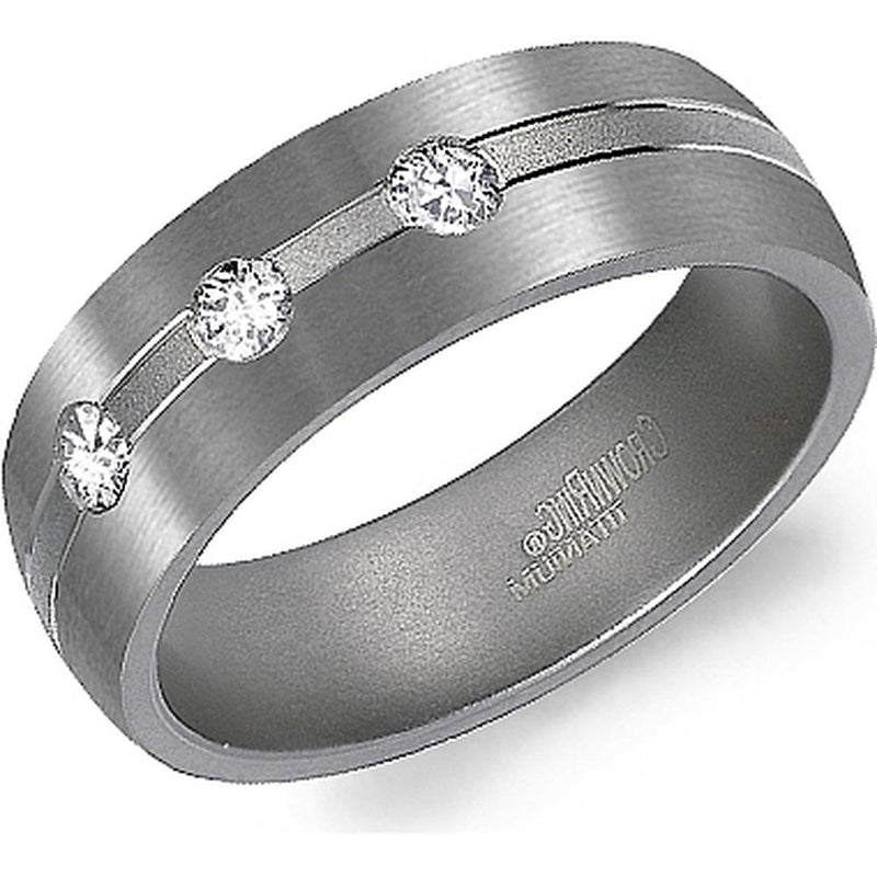 Torque Men's Wedding Band - Brushed Finish with Trio of Diamonds in Titanium Titanium - 7mm Width from the Titanium Collection