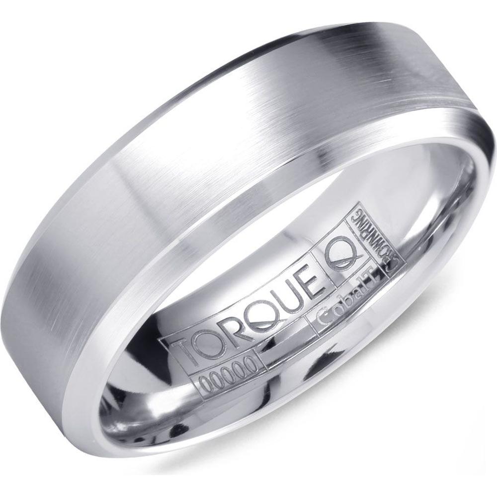 Torque Men's Wedding Band - Brushed Flat Center with Brushed Beveled Edges in Cobalt - 7mm Width from the Cobalt Collection