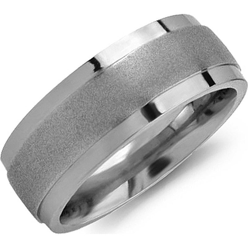 Torque Men's Wedding Band - Brushed Matte Center with Polished Stepped Edges in Titanium Titanium - 8mm Width from the Titanium Collection