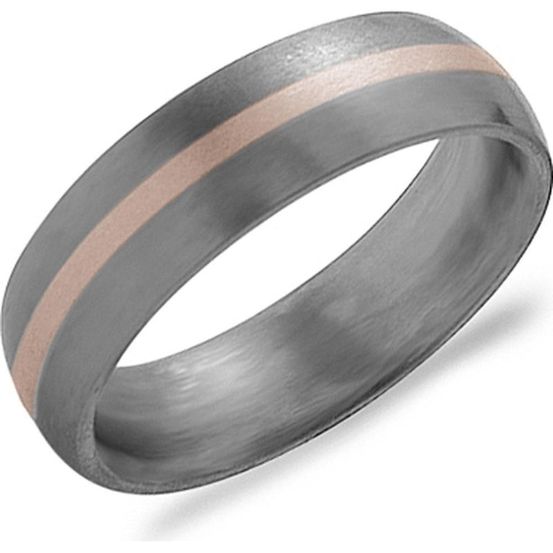 Torque Men's Wedding Band - Brushed Matte Finish with Rose Gold Inlay Stripe Detailing in Titanium/18K Titanium and Rose Gold - 6mm Width from the Titanium Collection