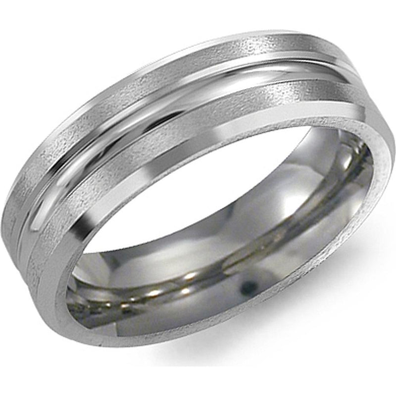 Torque Men's Wedding Band - Brushed Matte Surface with Polished Double Groove Detailing in Titanium Titanium - 6mm Width from the Titanium Collection