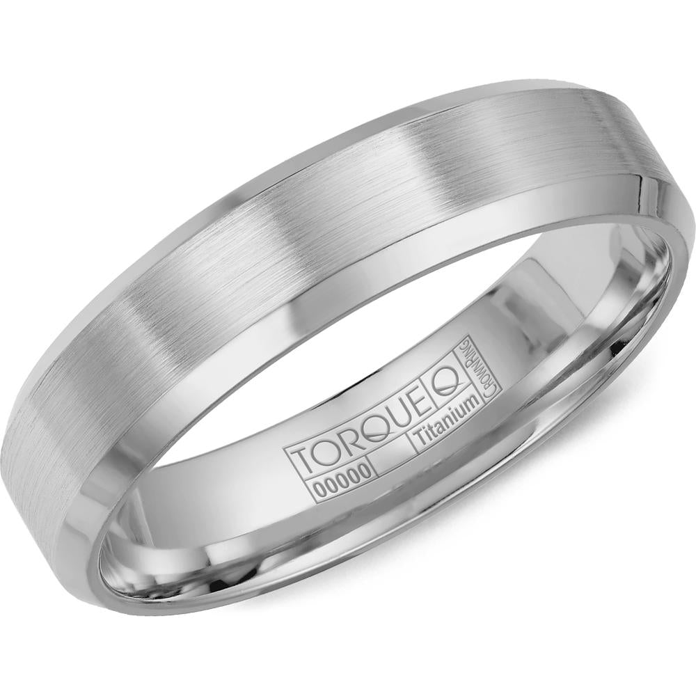 Torque Men's Wedding Band - Brushed Satin Center with Polished Beveled Edges in Titanium Titanium - 6mm Width from the Titanium Collection
