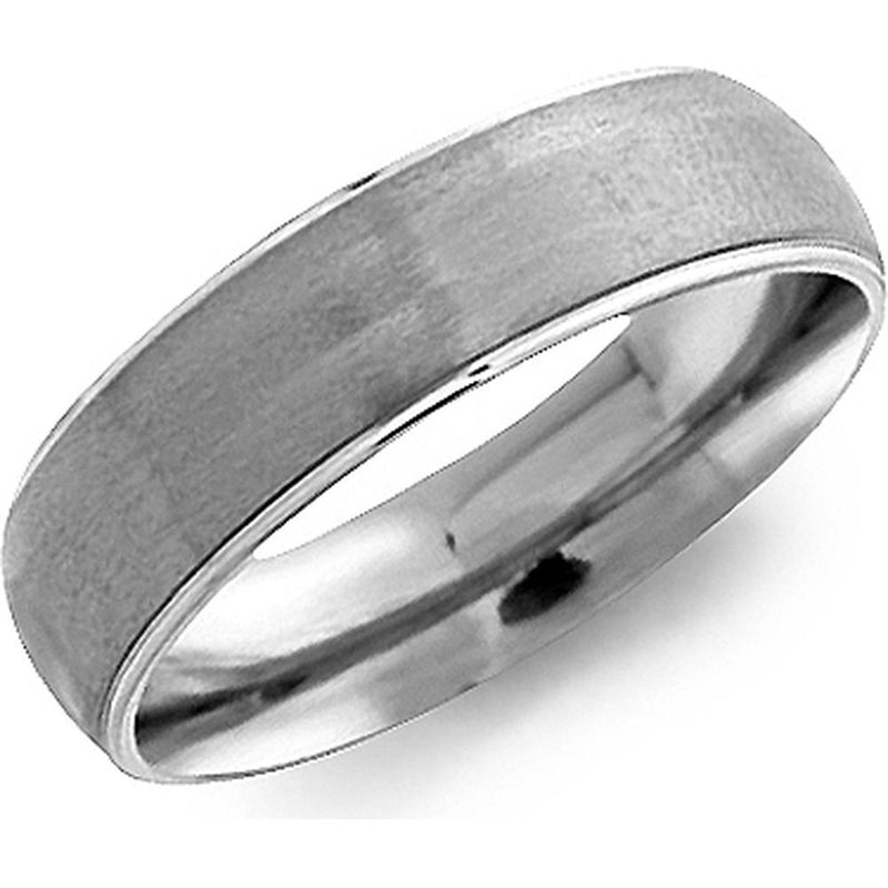 Torque Men's Wedding Band - Brushed Satin Center with Polished Edges and Minimalist Detailing in Titanium Titanium - 6mm Width from the Titanium Collection