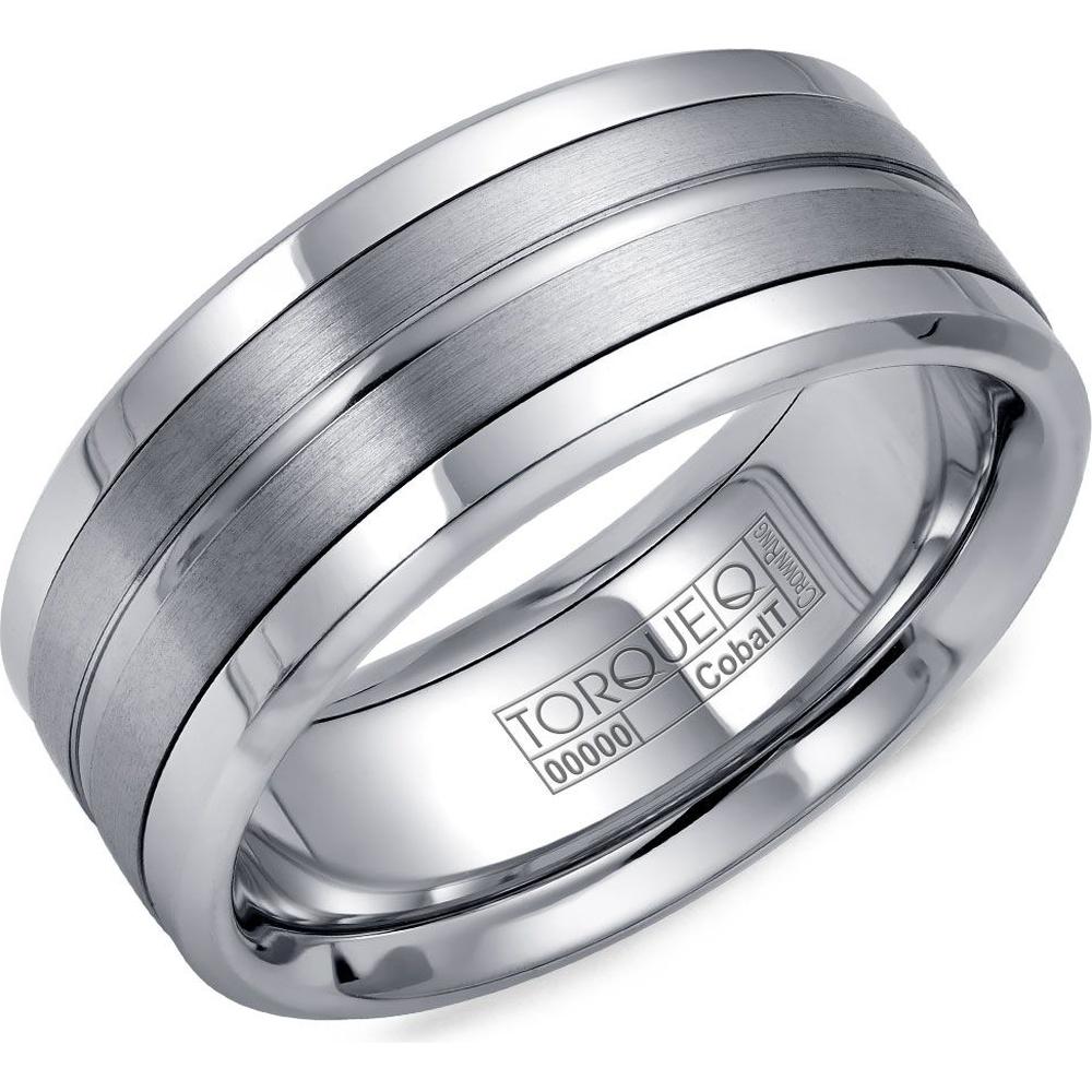 Torque Men's Wedding Band - Brushed Triple Stripe Design with Polished Edges in Cobalt - 9mm Width from the Cobalt Collection