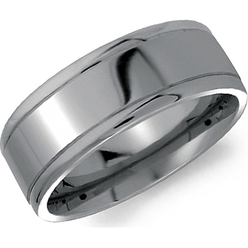 Torque Men's Wedding Band - Classic High-Polish Finish with Dual Grooves in Titanium Titanium - 8mm Width from the Titanium Collection