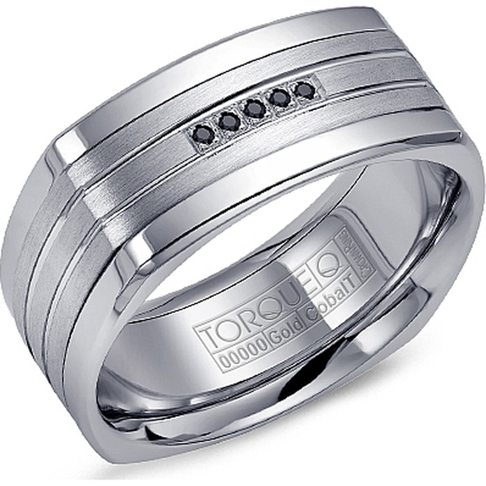 Torque Men's Wedding Band - Cobalt and 14K White Gold with Black Round Diamonds - 0.03 Carat Total Diamond Weight - 9mm Width from the Cobalt Collection