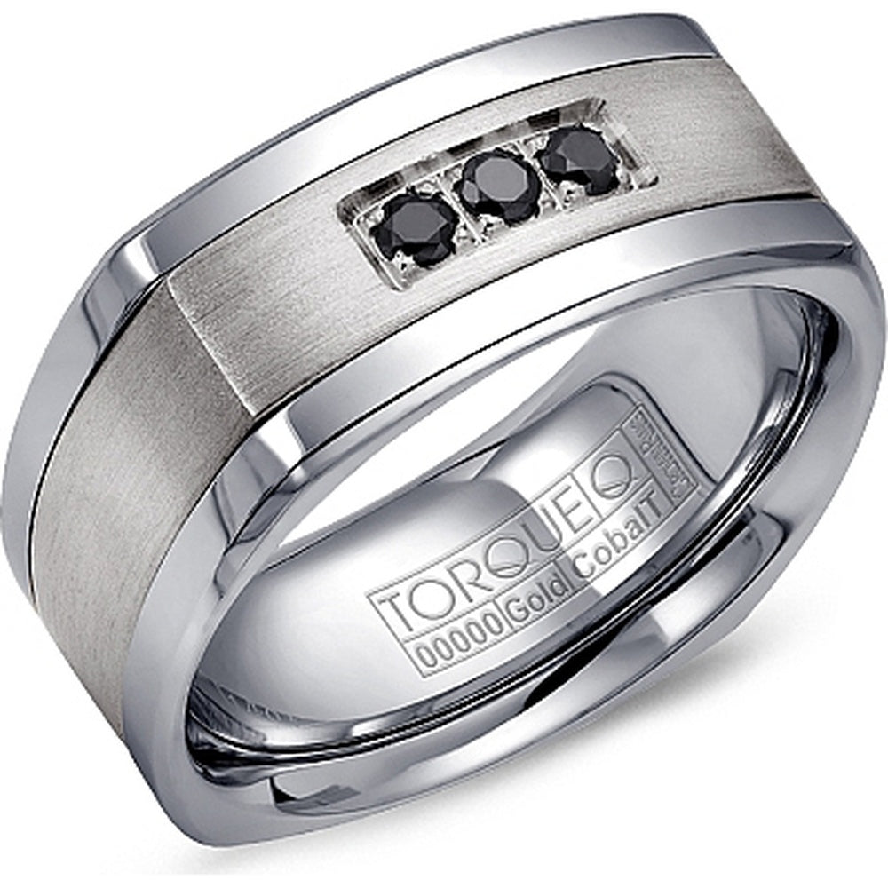 Torque Men's Wedding Band - Cobalt and Silver with 3 Round Black Diamonds in Channel Setting- 0.22 Carat Total Diamond Weight - 9mm Width from the Cobalt Collection