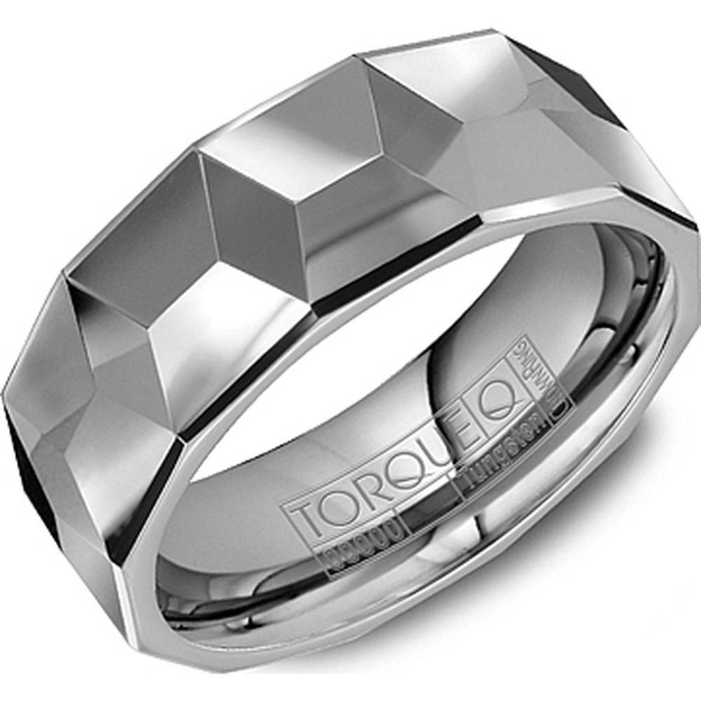 Torque Men's Wedding Band - Faceted High-Polish Geometric Design in Tungsten Carbide - 8mm Width from the Tungsten Carbide Collection