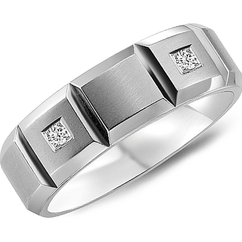 Torque Men's Wedding Band - Geometric Beveled Band with Alternating Square Diamond Inlays in Cobalt with Alternating diamonds - 6mm Width from the Cobalt Collection