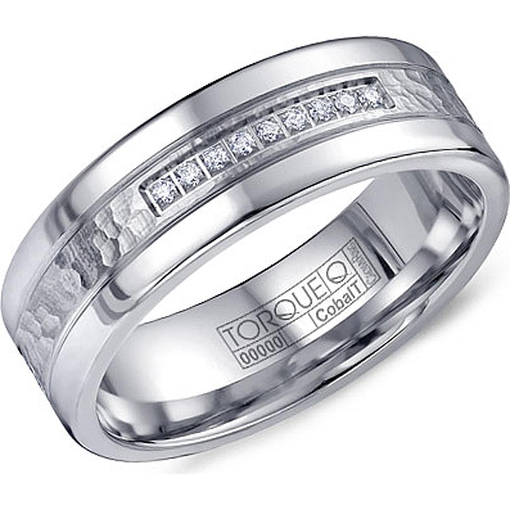 Torque Men's Wedding Band - Hammered Center with Channel Set Diamonds and Polished Edges in Cobalt - 7mm Width from the Cobalt Collection
