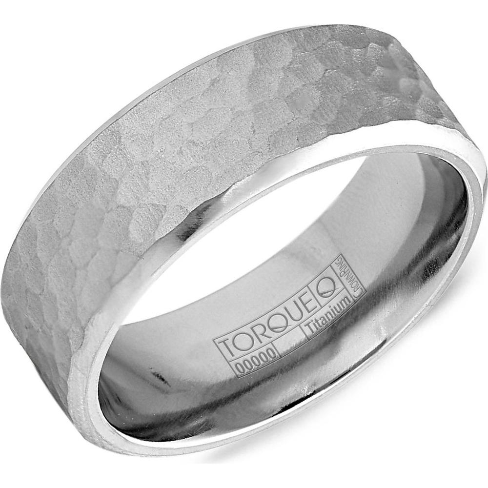 Torque Men's Wedding Band - Hammered Texture with Brushed Satin Finish and Polished Edges in Titanium Titanium - 8mm Width from the Titanium Collection
