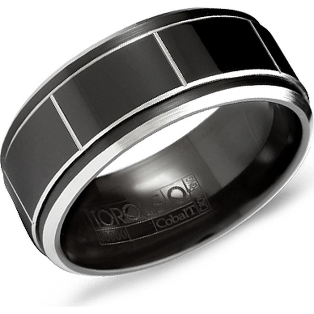 Torque Men's Wedding Band - High Gloss Black Surface with Polished Step Edges in Black Cobalt - 9mm Width from the Black Cobalt Collection