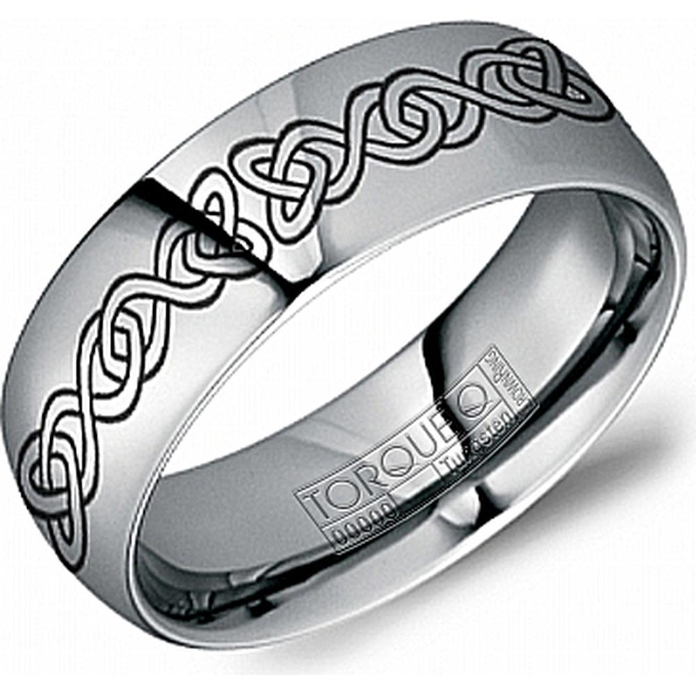 Torque Men's Wedding Band - High-Polish Finish with Engraved Celtic Knot Design in Tungsten Carbide - 8mm Width from the Tungsten Carbide Collection