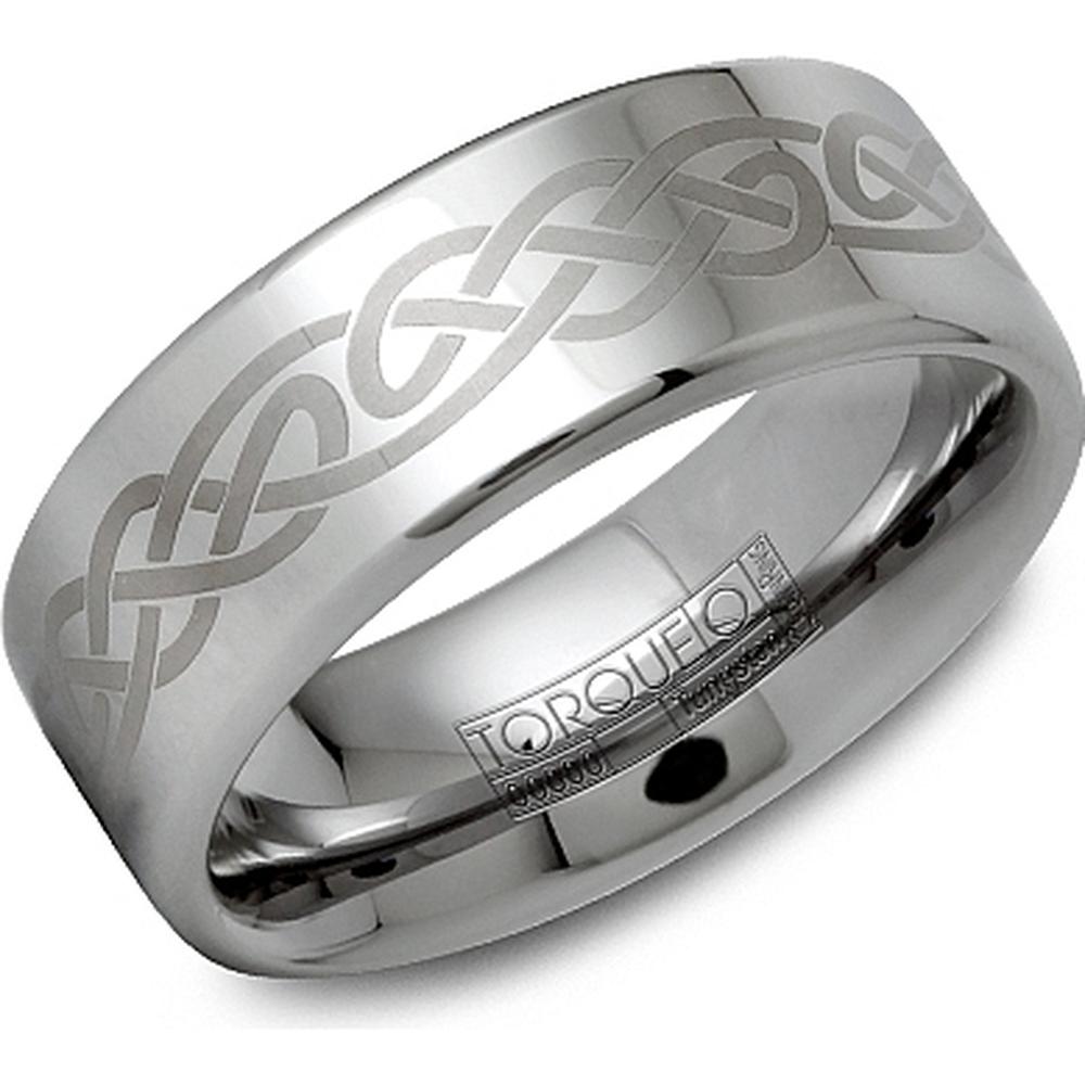 Torque Men's Wedding Band - High-Polish Finish with Engraved Celtic Knot Design in Tungsten Carbide - 8mm Width from the Tungsten Carbide Collection