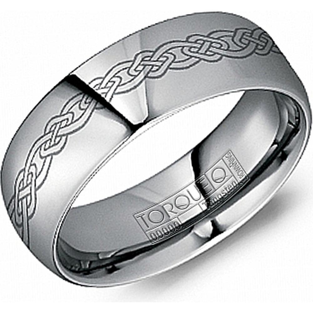 Torque Men's Wedding Band - High-Polish Finish with Engraved Infinity Knot Design in Tungsten Carbide - 8mm Width from the Tungsten Carbide Collection
