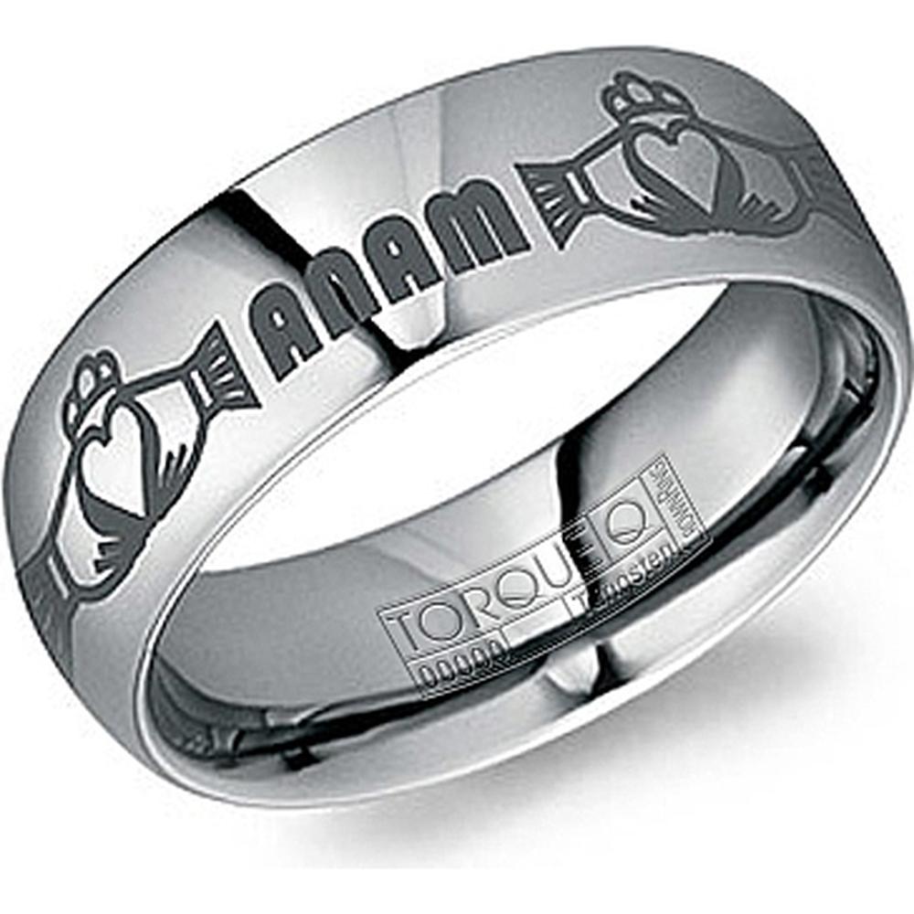 Torque Men's Wedding Band - High-Polish Finish with Engraved Personalized Name Design in Tungsten Carbide - 8mm Width from the Tungsten Carbide Collection
