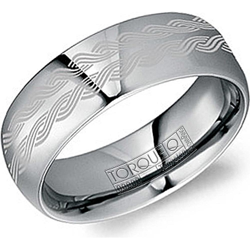Torque Men's Wedding Band - High-Polish Finish with Engraved Woven Wave Design in Tungsten Carbide - 8mm Width from the Tungsten Carbide Collection