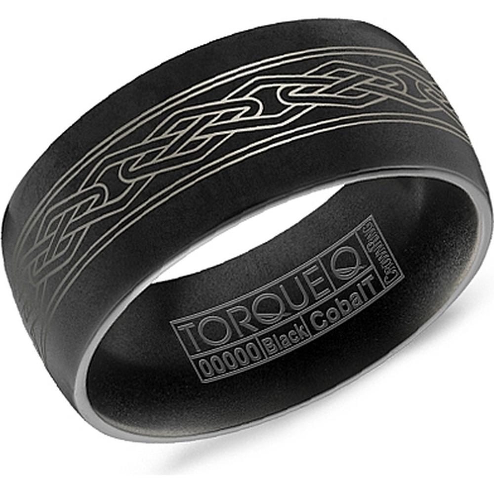Torque Men's Wedding Band - Matte Black Band with Laser-Etched Celtic Knot Design in Black Cobalt - 9mm Width from the Black Cobalt Collection