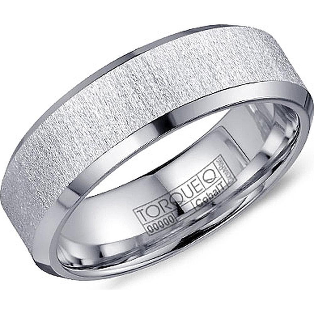 Torque Men's Wedding Band - Matte Brushed Center with Polished Beveled Edges in Cobalt - 7mm Width from the Cobalt Collection
