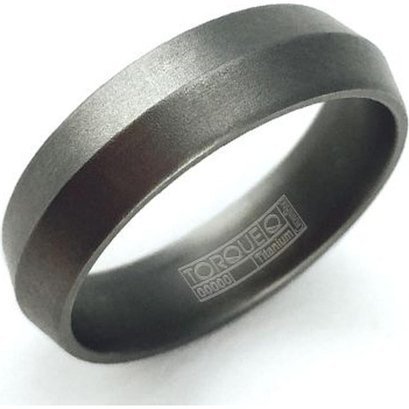 Torque Men's Wedding Band - Matte Brushed Finish with Center Ridge in Titanium Titanium - 6mm Width from the Titanium Collection