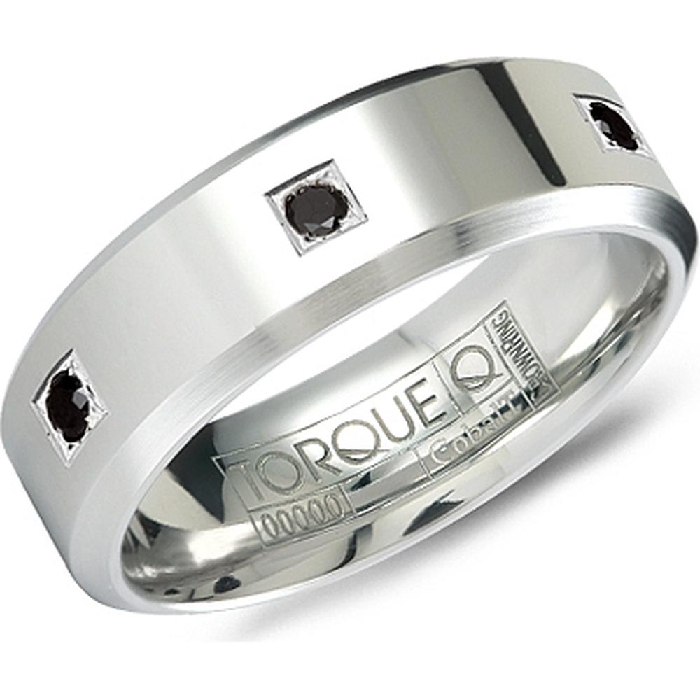 Torque Men's Wedding Band - Polished Band with Black Diamond Accents in Cobalt with Black Diamonds - 7mm Width from the Cobalt Collection