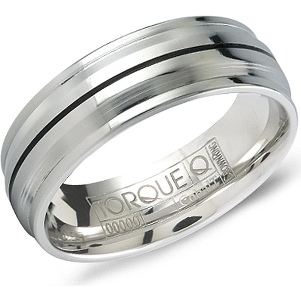 Torque Men's Wedding Band - Polished Band with Black Inlay and Grooved Edges in Cobalt - 7mm Width from the Cobalt Collection