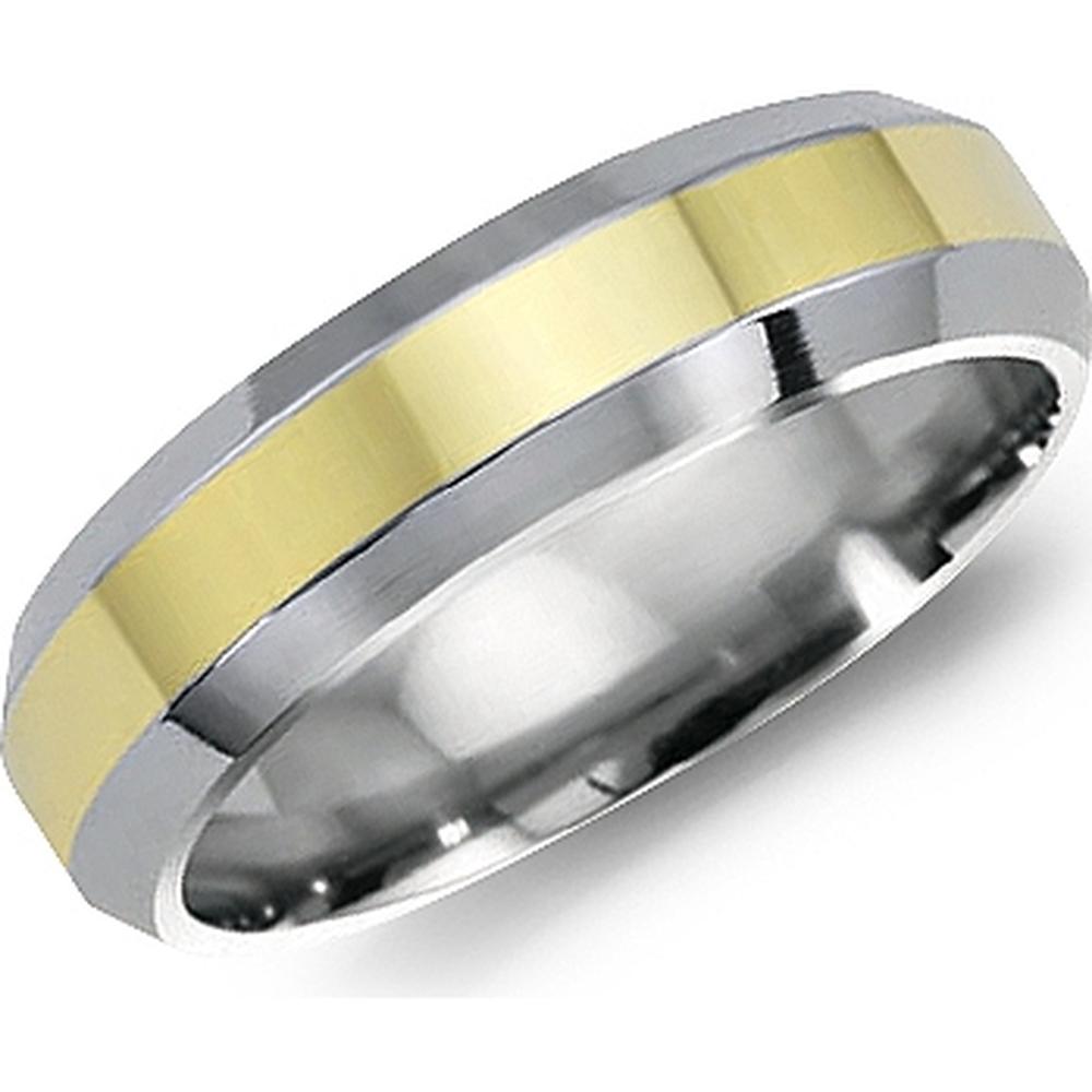 Torque Men's Wedding Band - Polished Beveled Edge Two-Tone Classic Design in 18K/Titanium Titanium and Yellow Gold - 7mm Width from the Titanium Collection