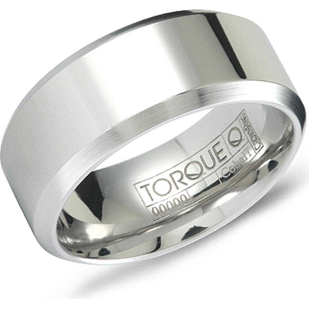 Torque Men's Wedding Band - Polished Classic Flat Surface with Beveled Edges in Cobalt - 9mm Width from the Cobalt Collection