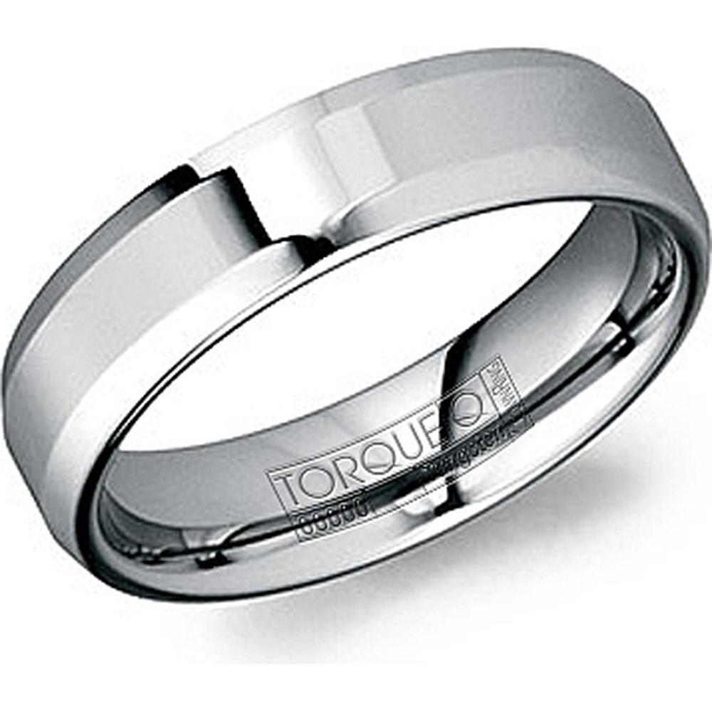 Torque Men's Wedding Band - Polished Finish with Beveled Center Cut Design in Tungsten Carbide - 6mm Width from the Tungsten Carbide Collection