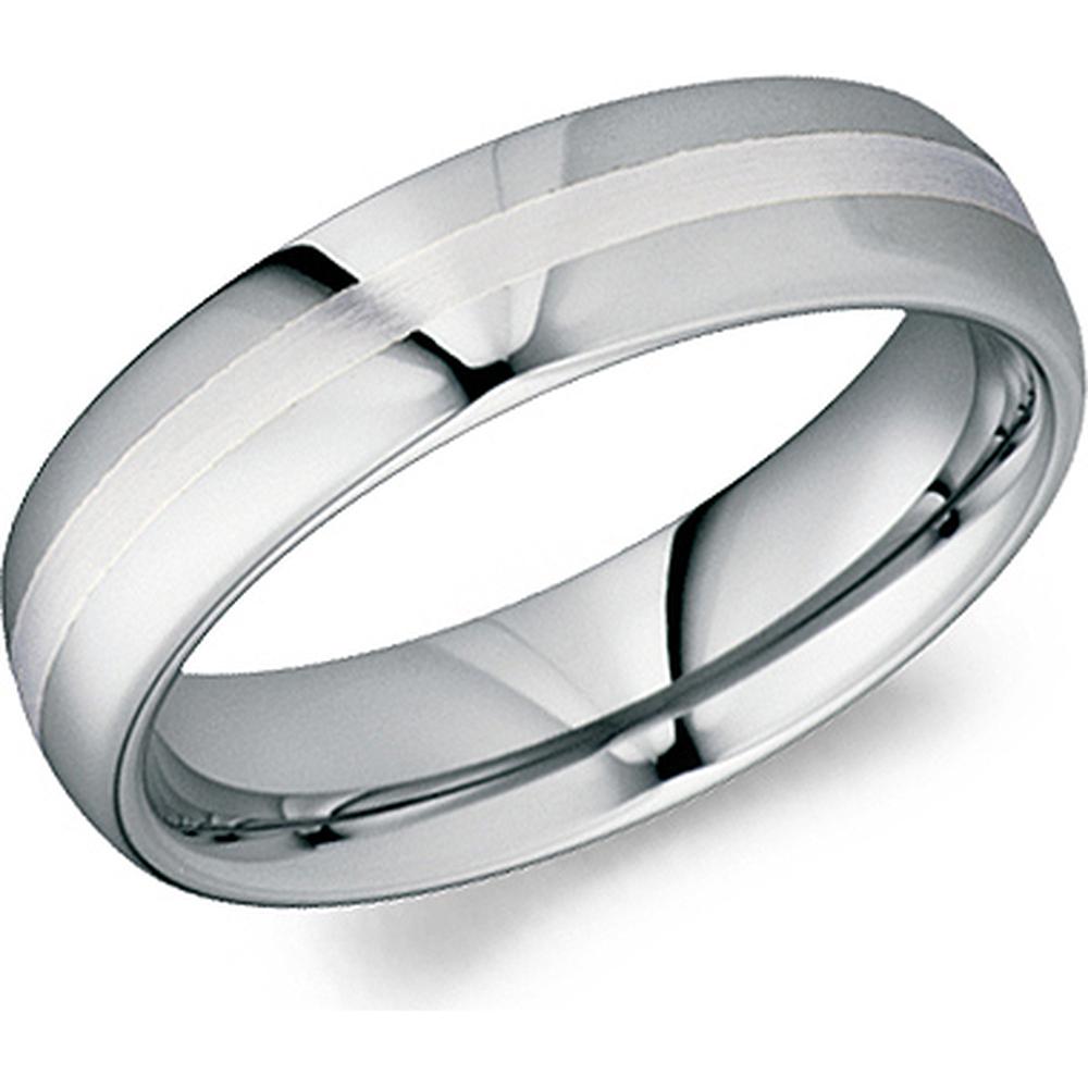 Torque Men's Wedding Band - Polished Finish with Brushed Inlay Center Band in Tungsten Carbide, Platinum - 6mm Width from the Tungsten Carbide Collection